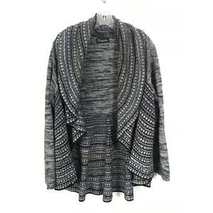 Frazzle Sweater Large Womens Variegated Navy Light Blue Knit Crochet Boho Y2k